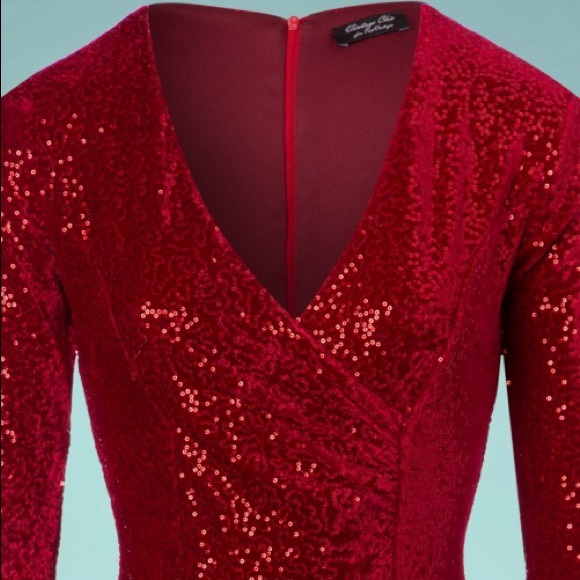 Top Vintage red velvet sequin wiggle dress NWT - Picture 3 of 9